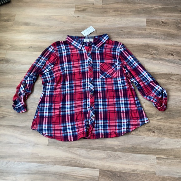 3/$24 No Comment top plaid print button down soft comfy casual top 3X jrs - Picture 9 of 16